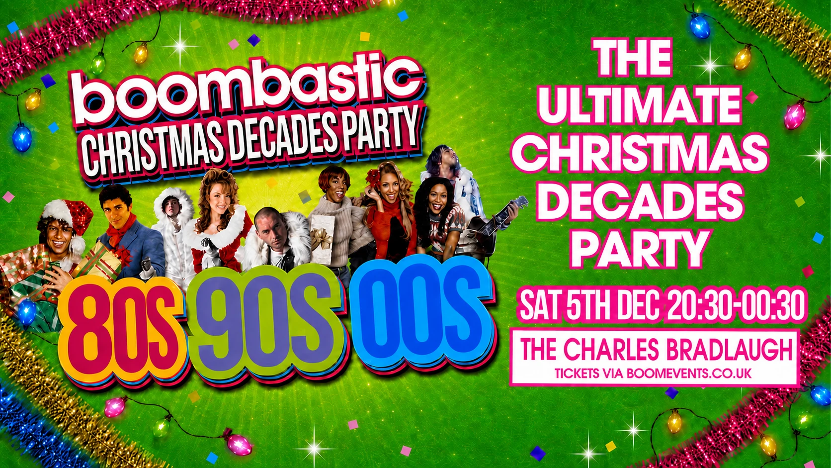 Decades Christmas Party event artwork for The Charles Bradlaugh, 5th December