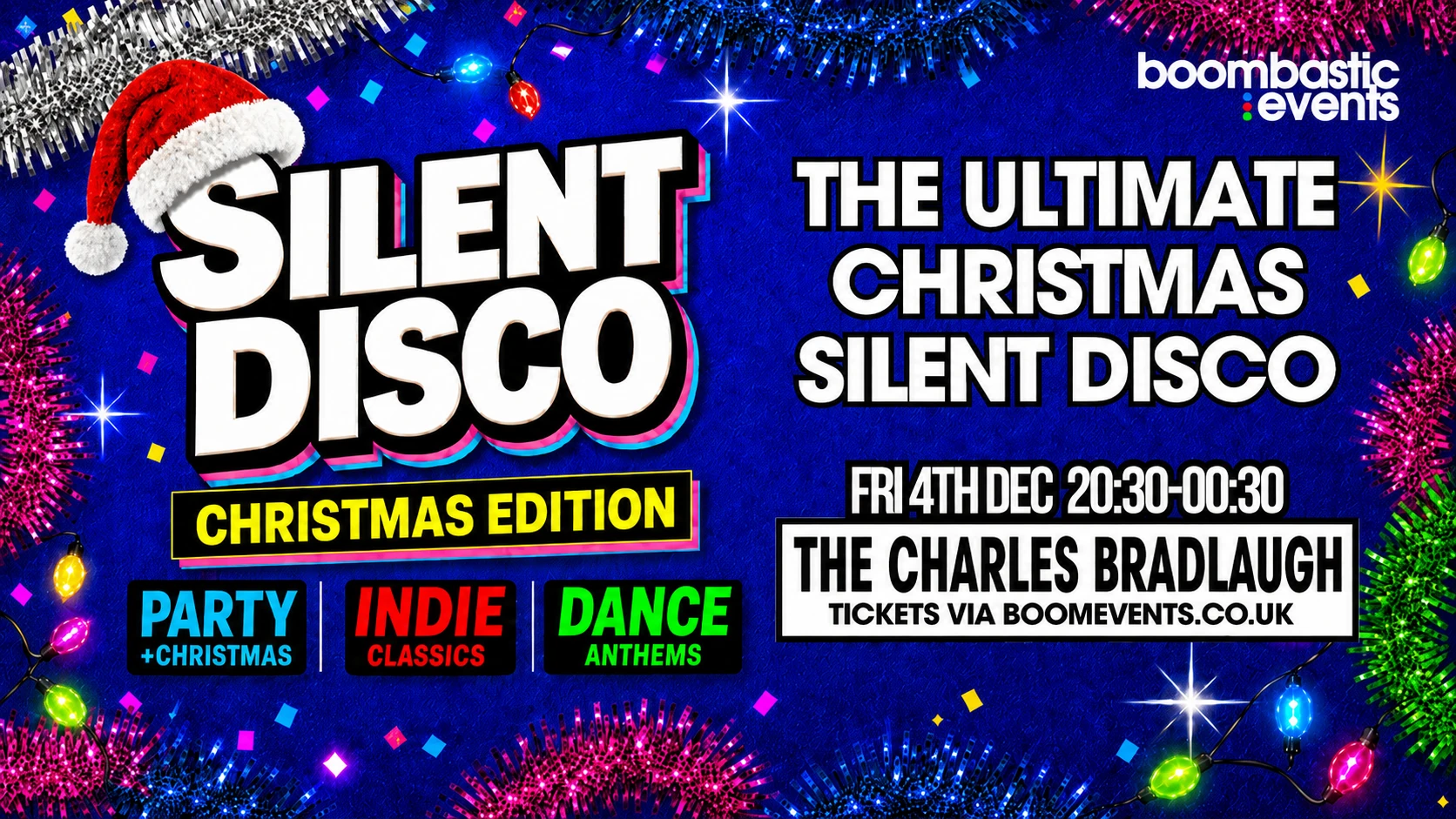 Christmas Silent Disco event artwork for The Charles Bradlaugh, 4th December