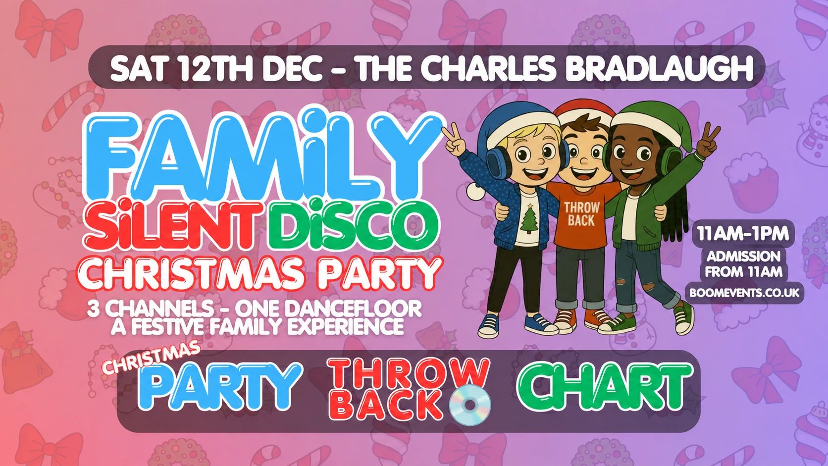 Family Silent Disco Christmas event artwork for The Charles Bradlaugh, 12th December