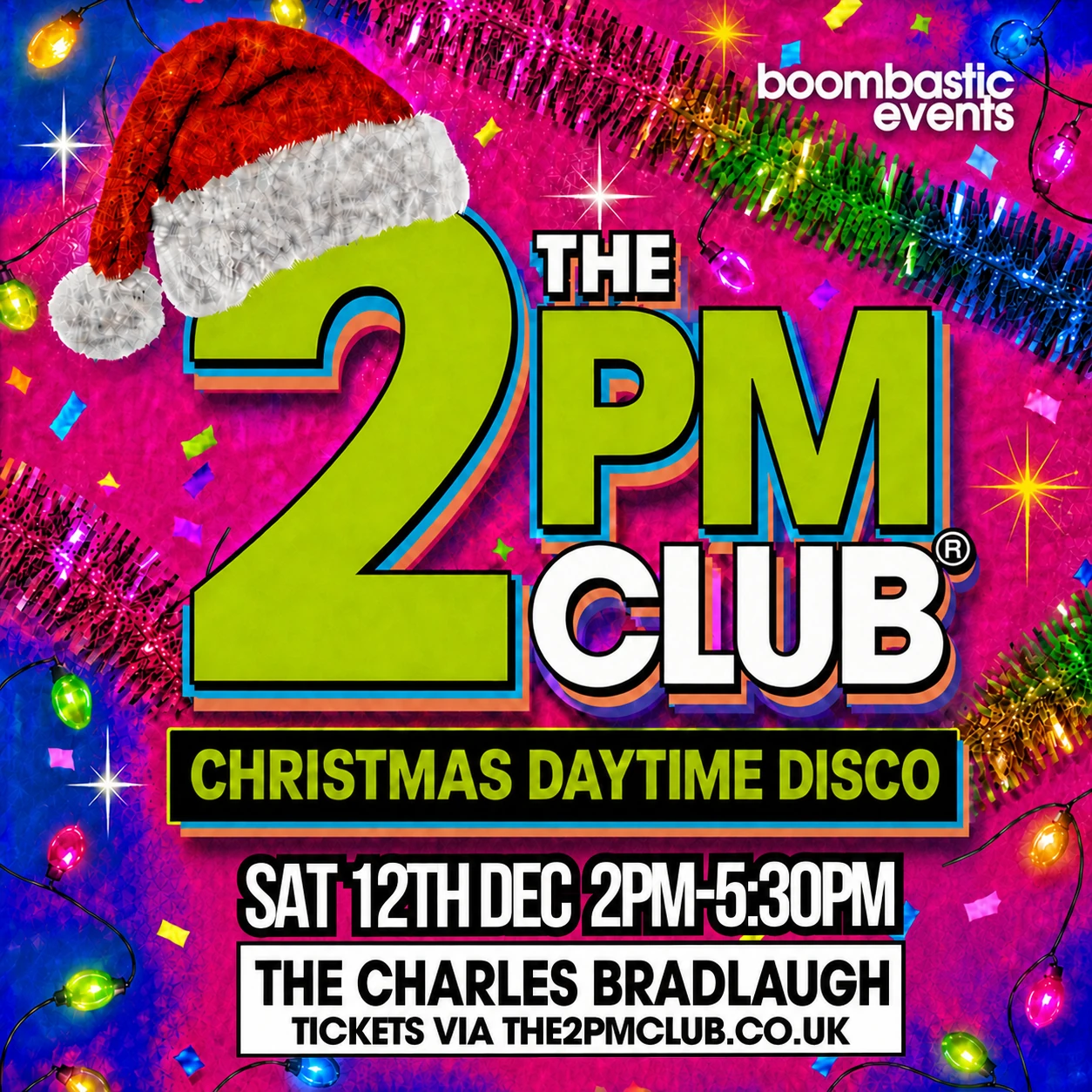 THE 2PM CLUB Christmas event artwork for The Charles Bradlaugh, 12th December
