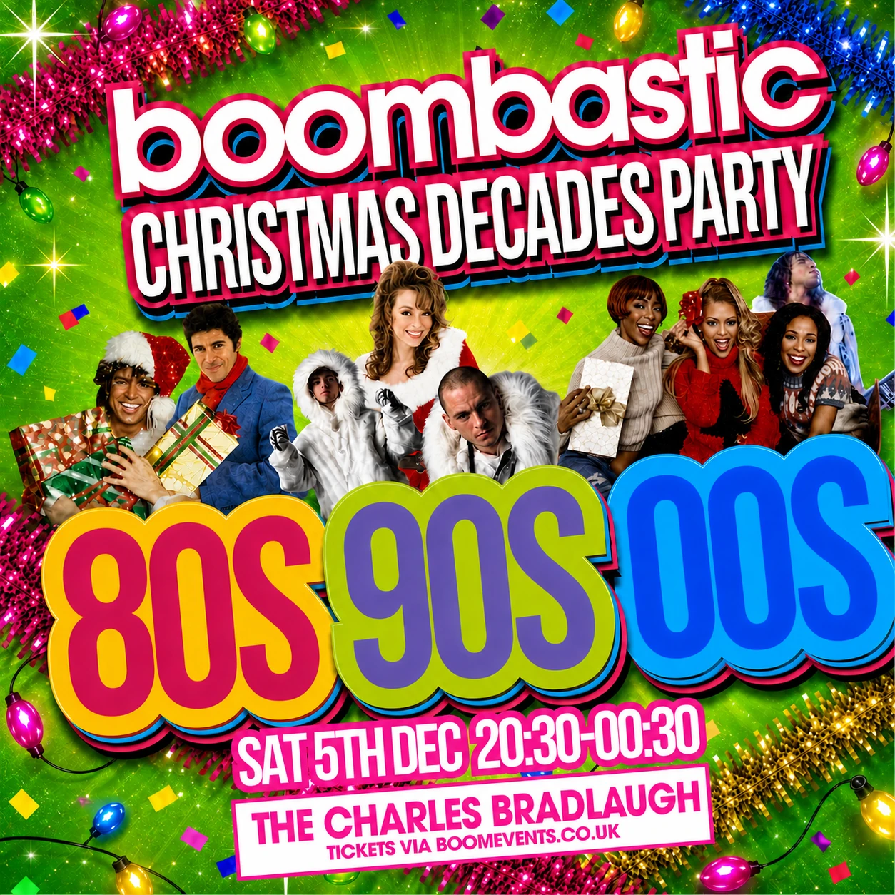 Decades Christmas Party event artwork for The Charles Bradlaugh, 5th December