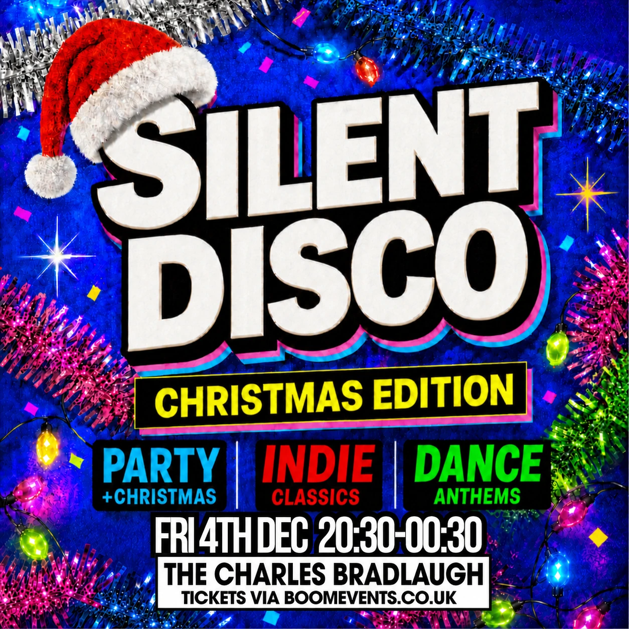 Christmas Silent Disco event artwork for The Charles Bradlaugh, 4th December