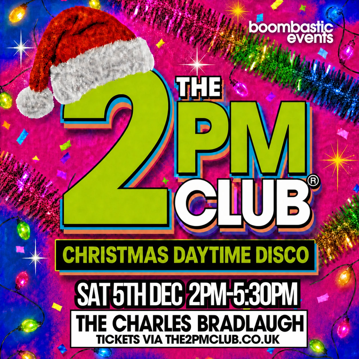THE 2PM CLUB Christmas event artwork for The Charles Bradlaugh, 5th December