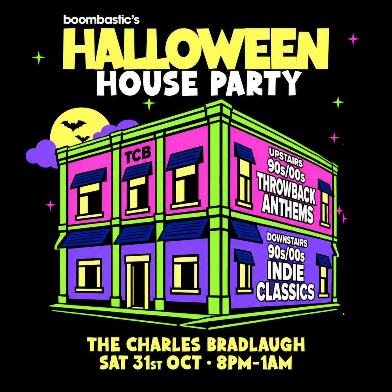 Original Boombastic Halloween House Party poster for The Charles Bradlaugh