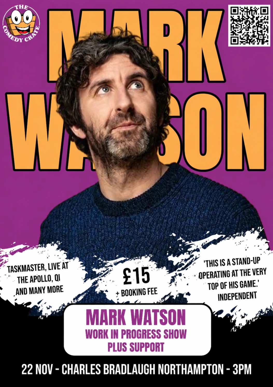 Mark Watson: Work In Progress artwork with the corrected 3pm time