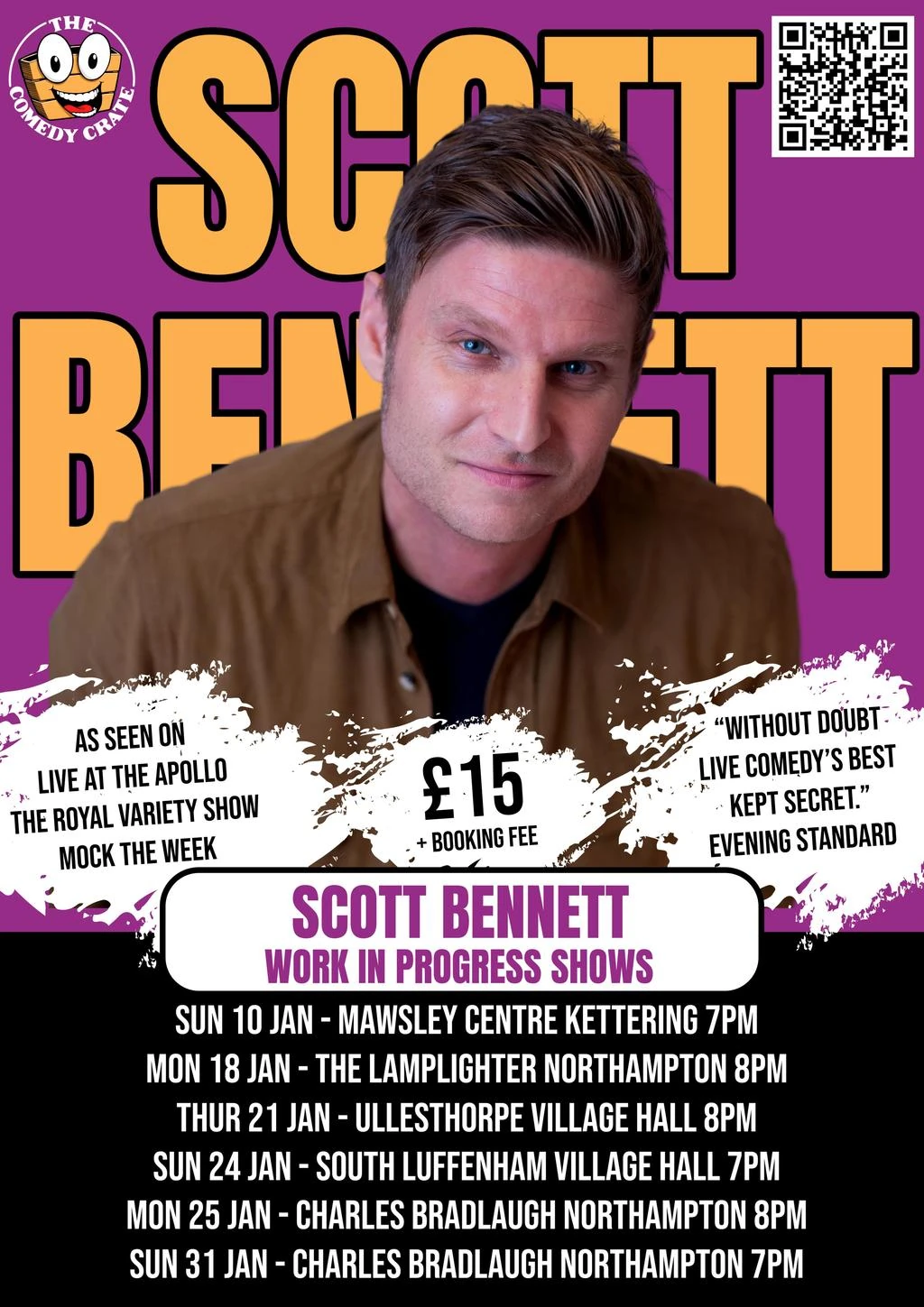Original Scott Bennett: Work In Progress poster from the venue's event listing